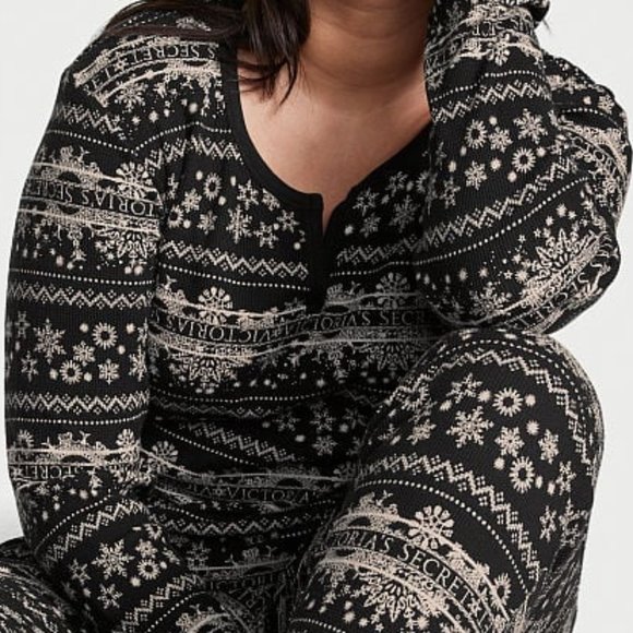 VICTORIA'S SECRET XXL Thermal Long Pajama Set Adorable Fair Isle PJ P.J. PJs NWT - Picture 3 of 14